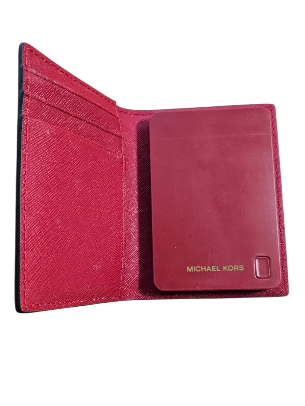 NWT Michael Kors Red Saffiano Leather Power Bank Wallet Tech Charger $148